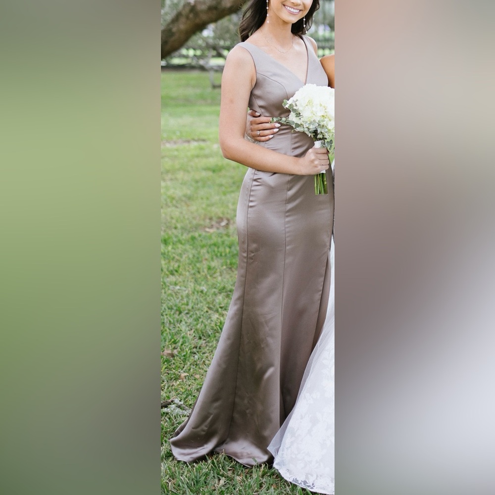 Amsale Satin Gown in Champagne/Coffee size 0